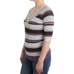 Ermanno Scervino Striped Lace V-Neck Short Sleeve Top Sweater SIG11859-1