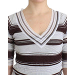 Ermanno Scervino Striped Lace V-Neck Short Sleeve Top Sweater SIG11859-1