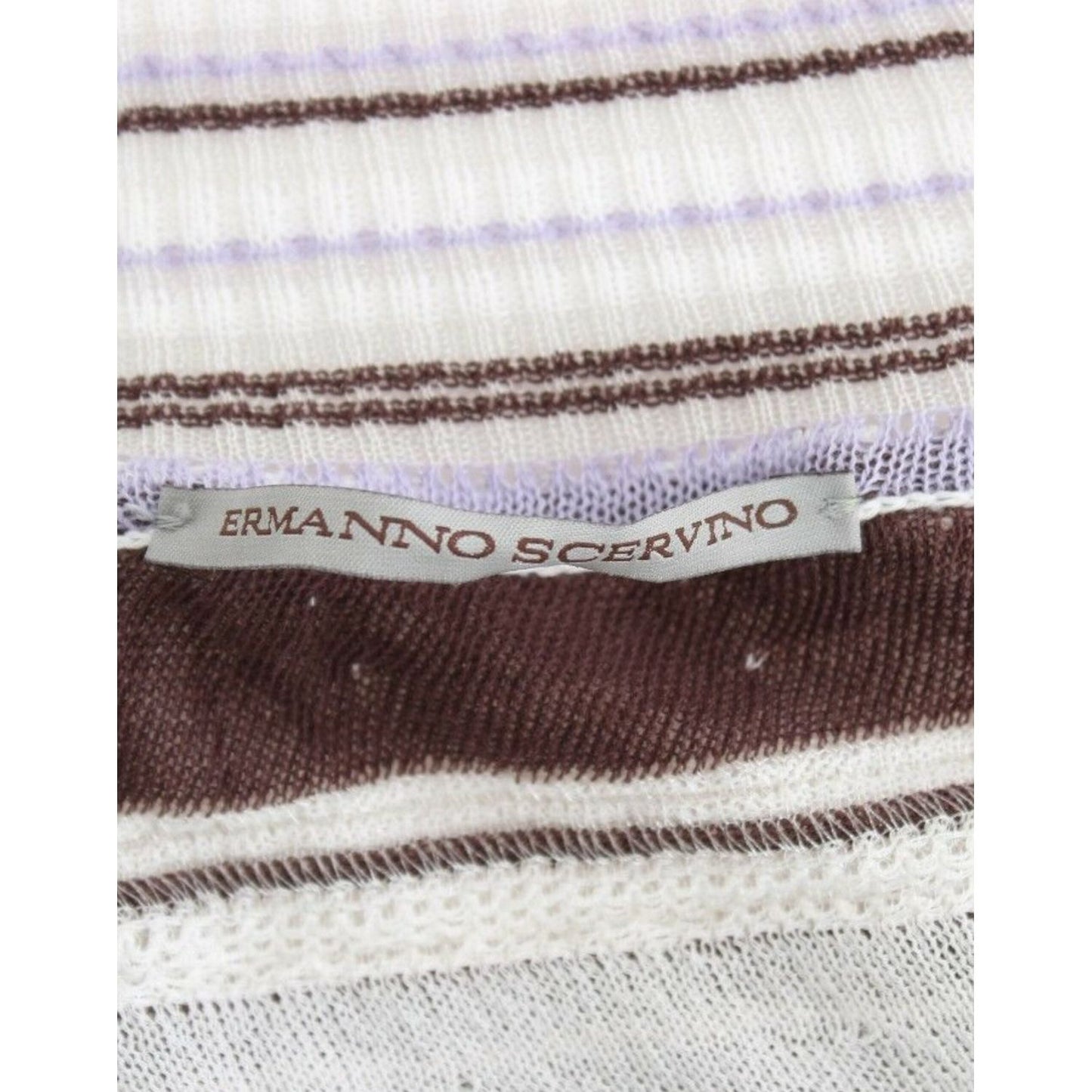 Ermanno Scervino Striped Lace V-Neck Short Sleeve Top Sweater SIG11859-1