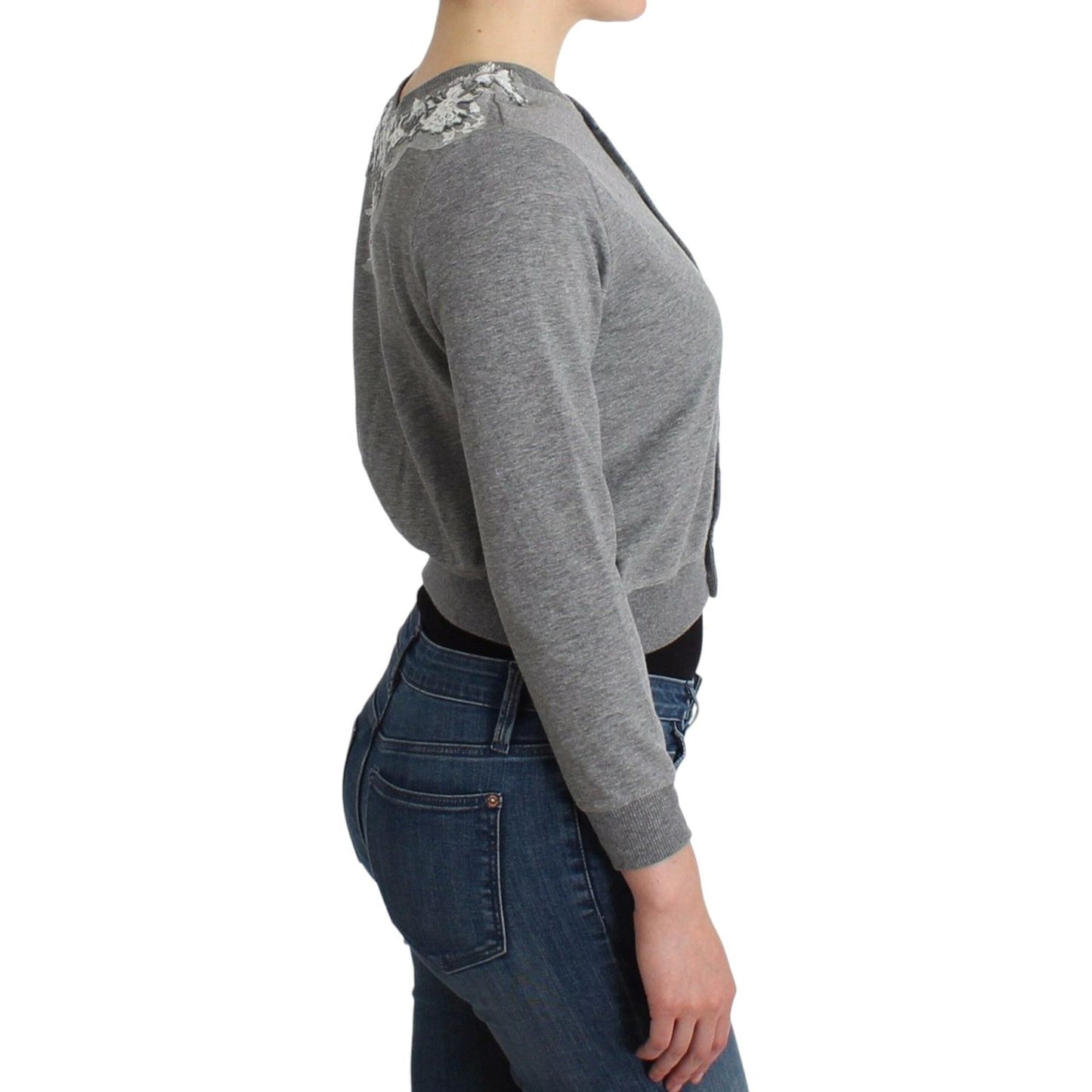 Ermanno Scervino Lingerie Gray Lace Sweater Cardigan Top