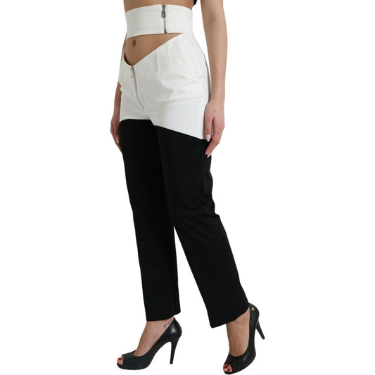 Dolce & Gabbana Black White Cotton Cut Out Waist Tapered Pants PAN74952-40