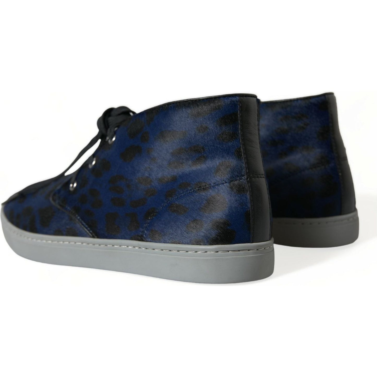 Dolce & Gabbana Blue Calfskin Leopard Mid Top Sneakers Shoes