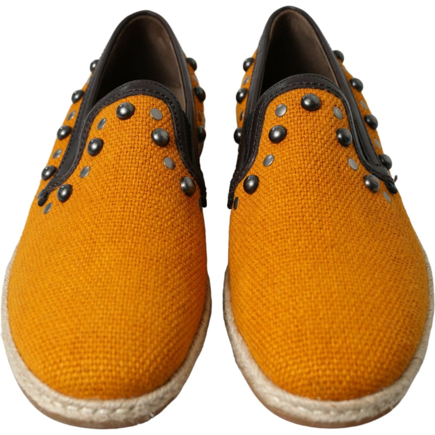 Dolce & Gabbana Orange Linen Leather Studded Loafers Shoes MV5420-43