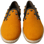 Dolce & Gabbana Orange Linen Leather Studded Loafers Shoes MV5420-43