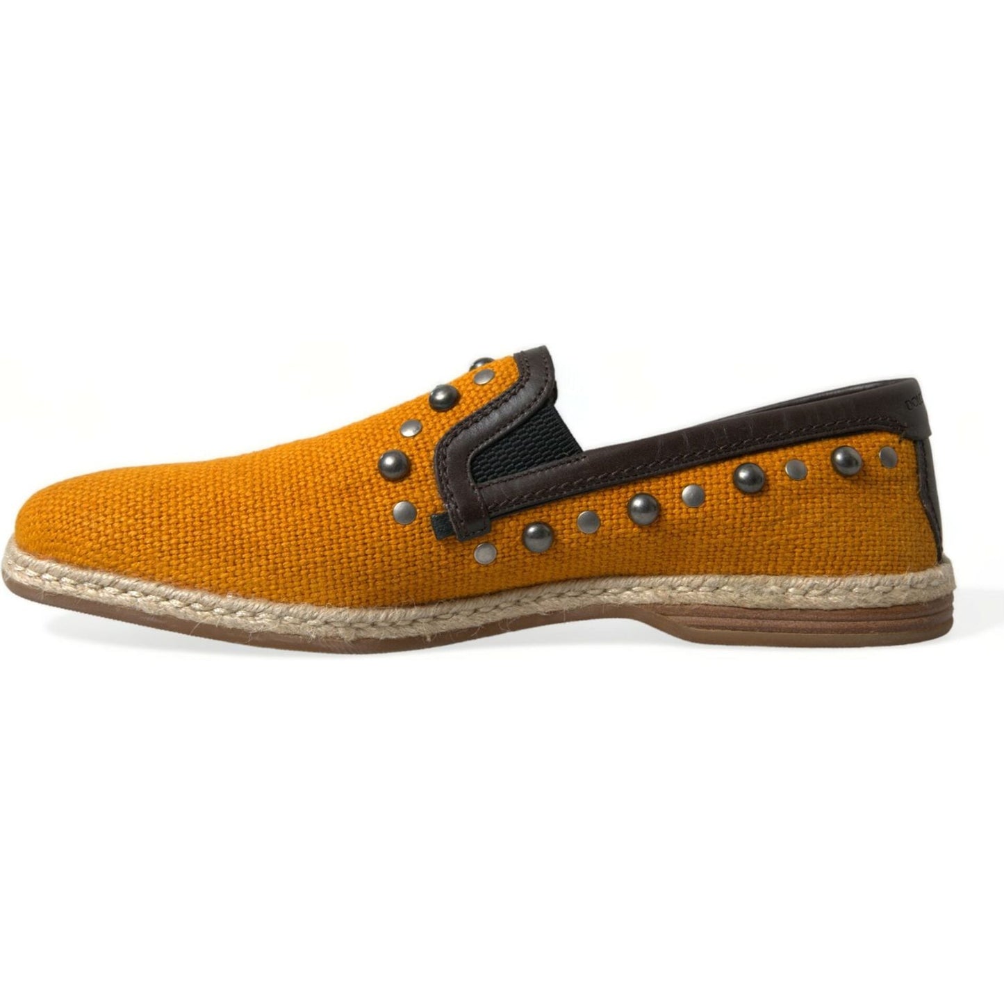 Dolce & Gabbana Orange Linen Leather Studded Loafers Shoes MV5420-43