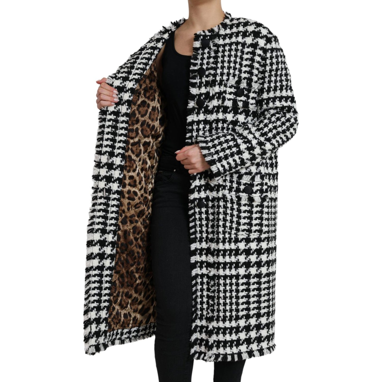 Dolce & Gabbana Black White Houndstooth Trench Coat Jacket