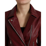 Dolce & Gabbana Bordeaux Leather Biker Coat Lambskin Jacket JKT3713-40
