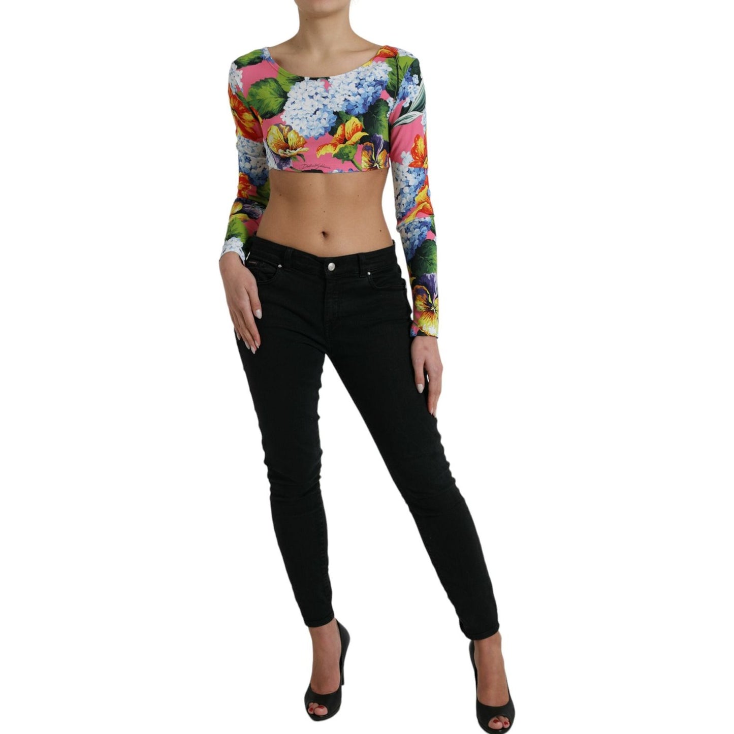 Dolce & Gabbana Multicolor Floral Long Sleeves Cropped Top TSH84275-40