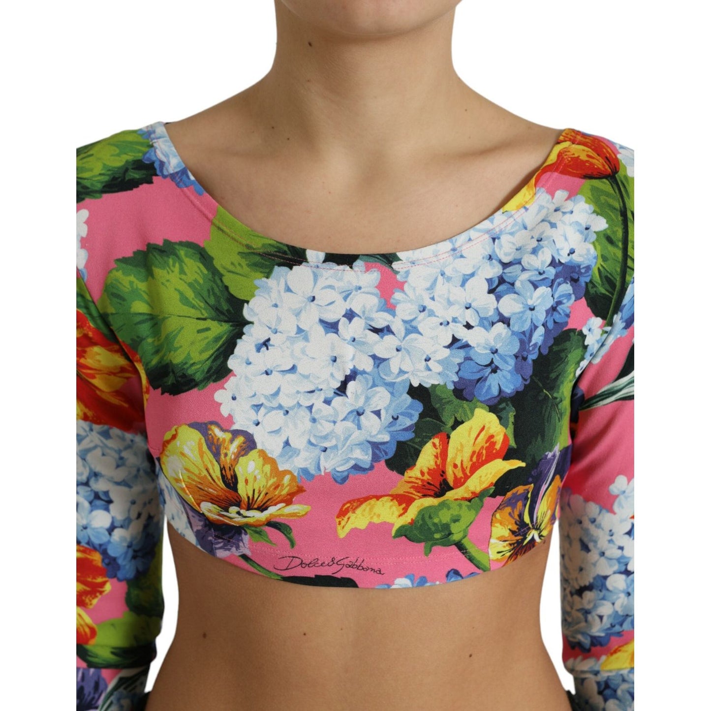 Dolce & Gabbana Multicolor Floral Long Sleeves Cropped Top TSH84275-40