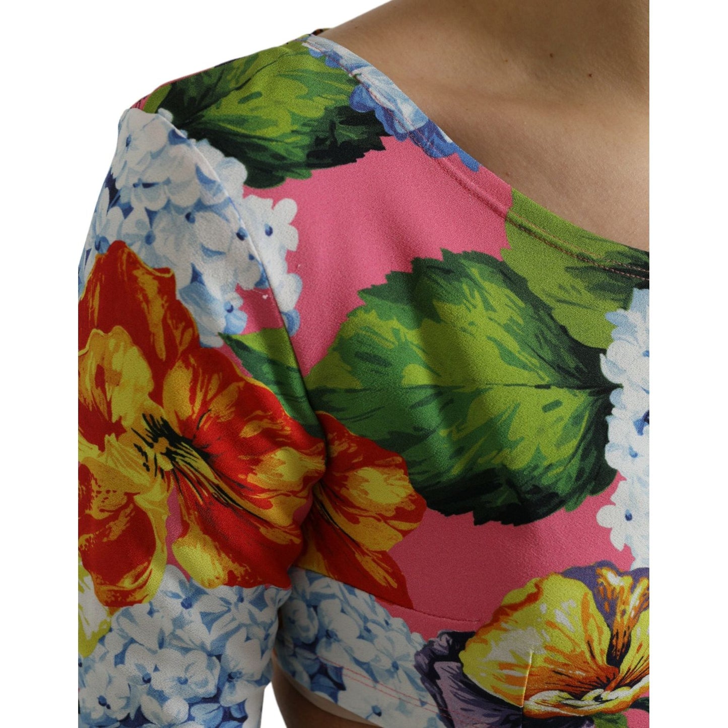 Dolce & Gabbana Multicolor Floral Long Sleeves Cropped Top TSH84275-40