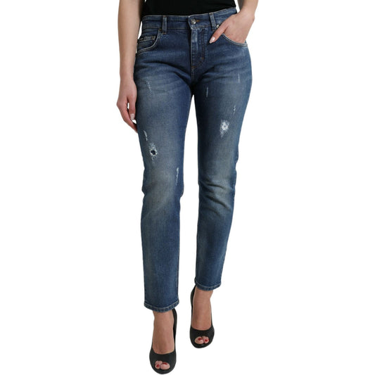 Dolce & Gabbana Blue BOYFRIEND Mid Waist Cotton Denim Jeans PAN75007-40