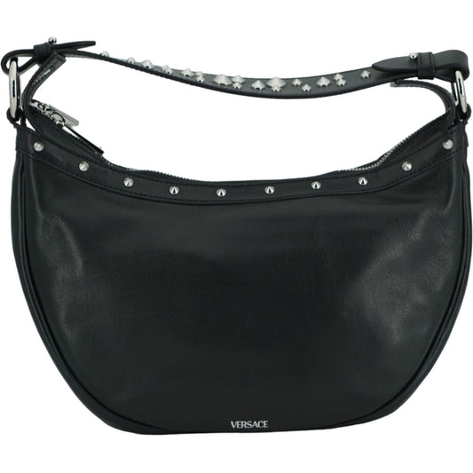Versace Elegant Black Leather Hobo Shoulder Bag 8056204137471