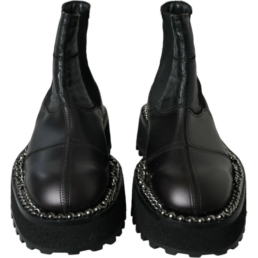 Dolce & Gabbana Black Leather Slip On Stretch Chelsea Boots Shoes MV5530-39