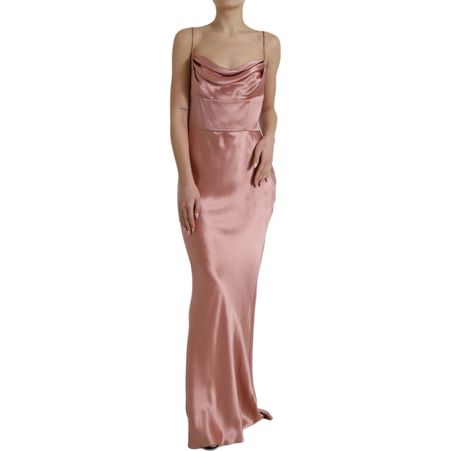 Dolce & Gabbana Pink Silk Spaghetti Straps Long Gown Dress DR281047-44