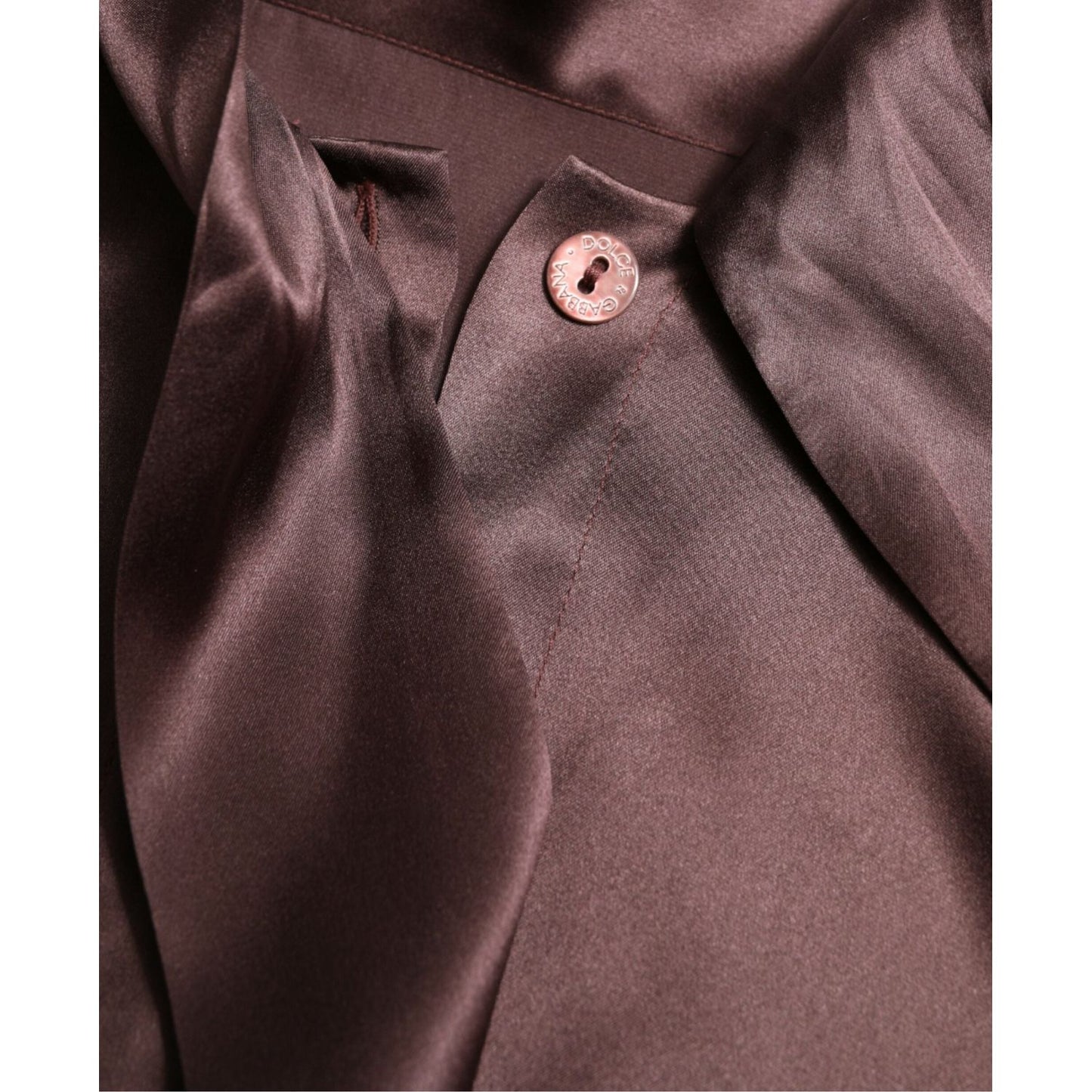 Dolce & Gabbana Brown Silk Ascot Collar Long Sleeve Blouse Top