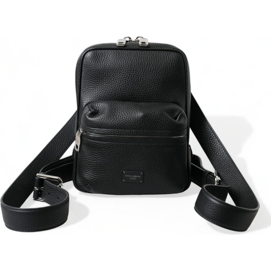 Dolce & Gabbana Black Calfskin Leather Logo Palermo Backpack Bag BAG1304