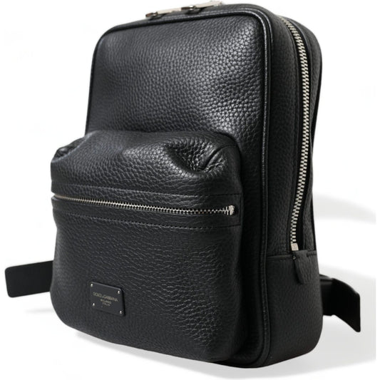 Dolce & Gabbana Black Calfskin Leather Logo Palermo Backpack Bag BAG1304