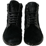 Dolce & Gabbana Elegant Black Calf Leather Lace-Up Boots Dolce & Gabbana Black