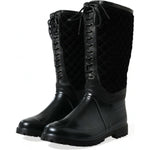 Dolce & Gabbana Elegant Quilted Lace-Up Rain Boots Dolce & Gabbana Black