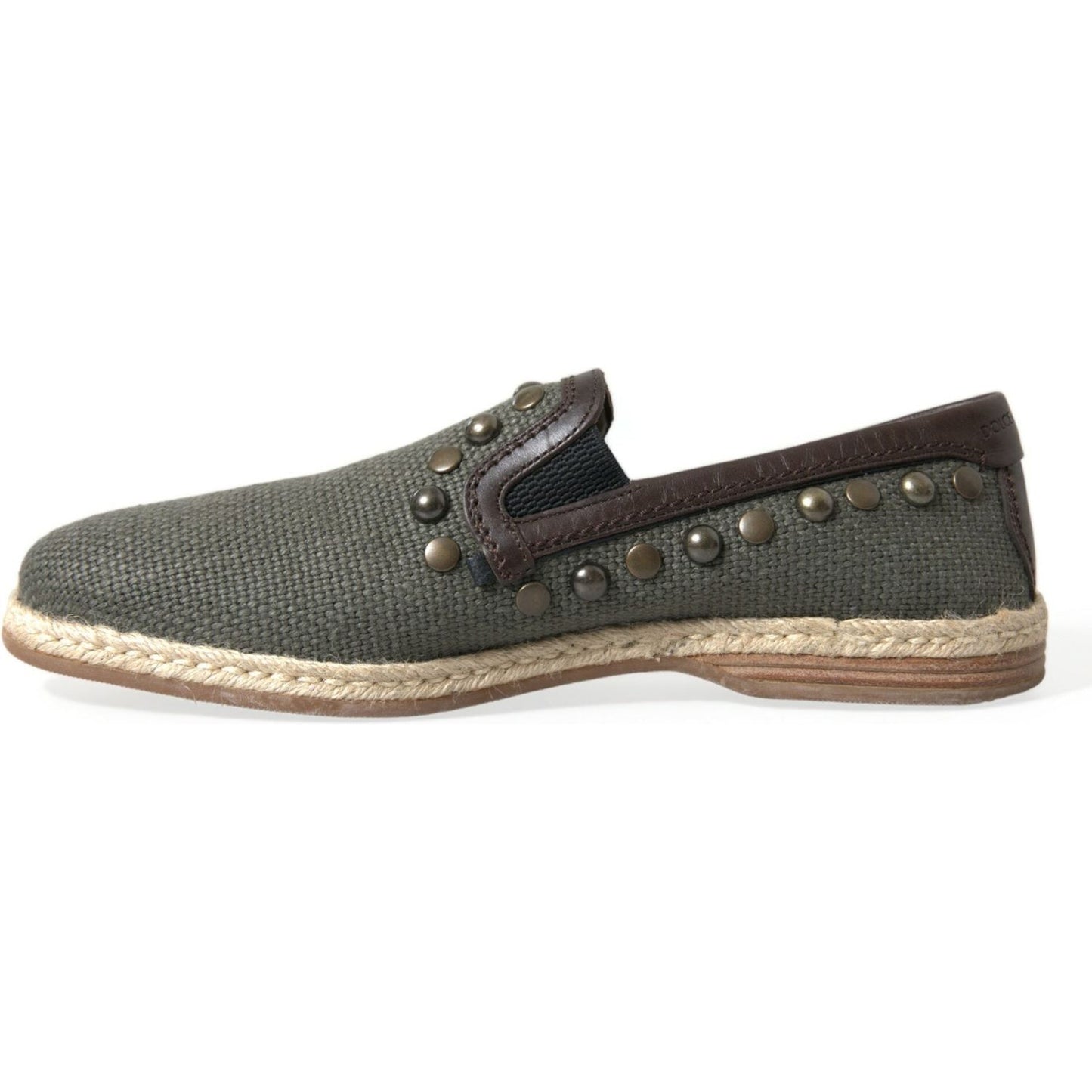 Dolce & Gabbana Gray Linen Leather Studded Loafers Shoes MV5586#2-40