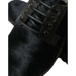 Dolce & Gabbana Elegant Black Calf Fur Derby Shoes Dolce & Gabbana Black