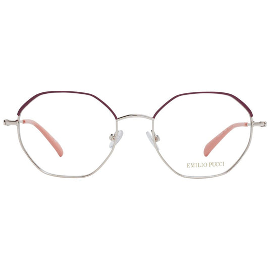 Emilio Pucci Red Women Glasses Frame, metal full-rim with demo plastic lenses, round style with branded case included.