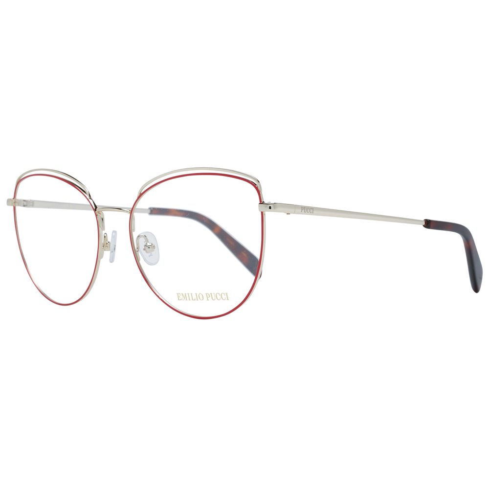 Emilio Pucci Red Women Glasses Frame full-rim butterfly style with demo lenses, metal frame, and branded case included.