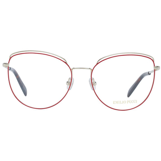 Emilio Pucci Red Women Glasses Frame, metal full-rim, butterfly style with demo lenses, includes branded case.