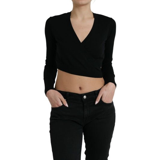 Dolce & Gabbana Black Wool V-neck Crossed Cardigan Sweater TSH84344-42