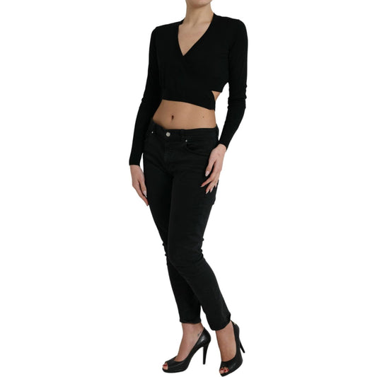 Dolce & Gabbana Black Wool V-neck Crossed Cardigan Sweater TSH84344-42