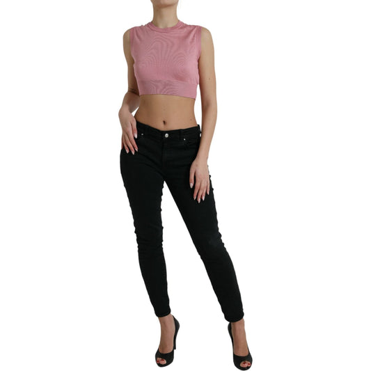 Dolce & Gabbana Pink Crew Neck Cropped Sleeveless Tank Top TSH84520-48