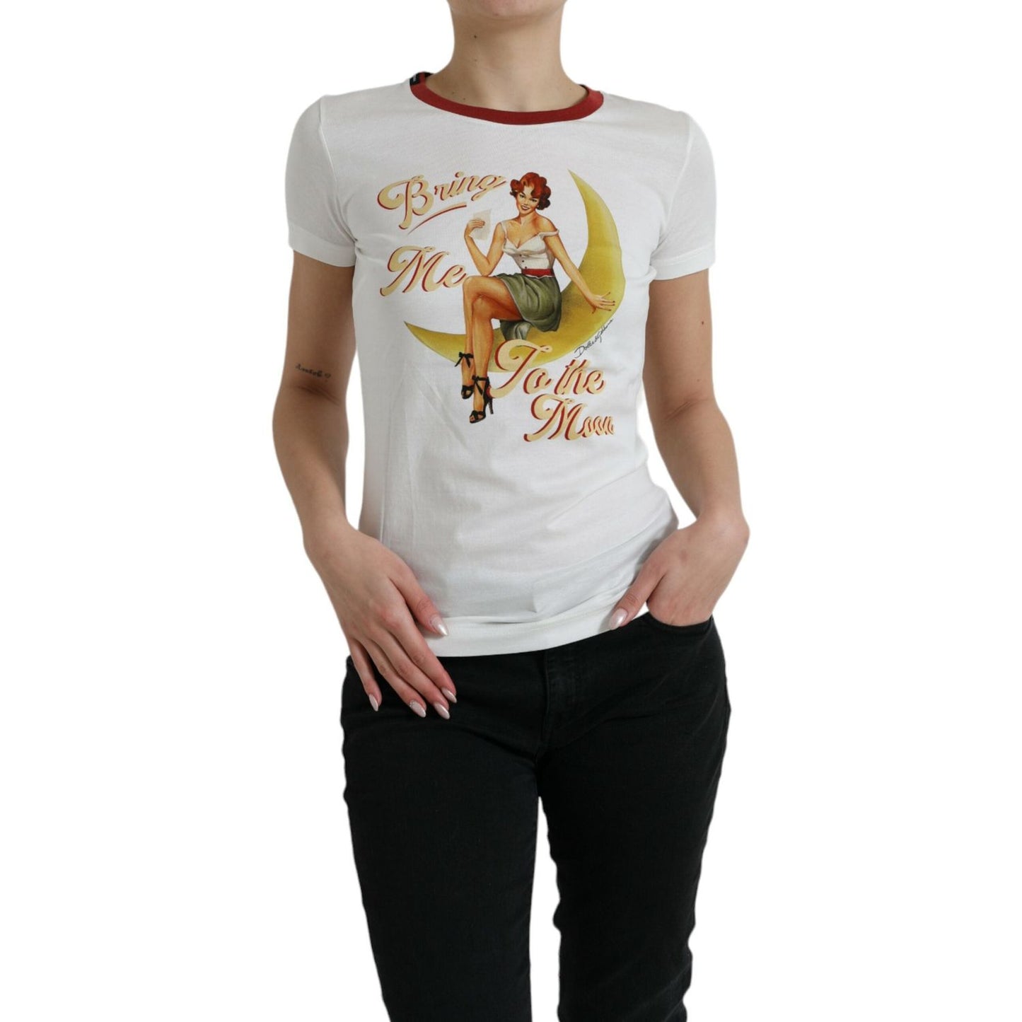 Dolce & Gabbana White Bring Me To The Moon T-shirt Top TSH84521-38