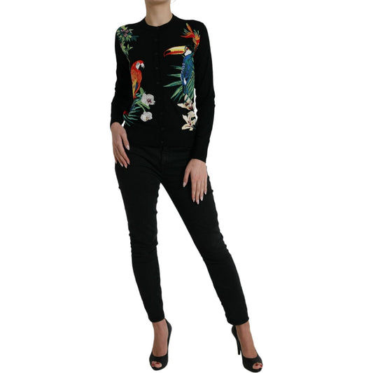 Dolce & Gabbana Black Bird Wool Long Sleeve Cardigan Sweater TSH84527-38