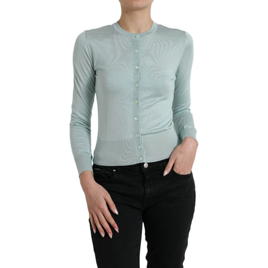Dolce & Gabbana Light Blue Silk Crew Neck Cardigan Sweater TSH84538-44