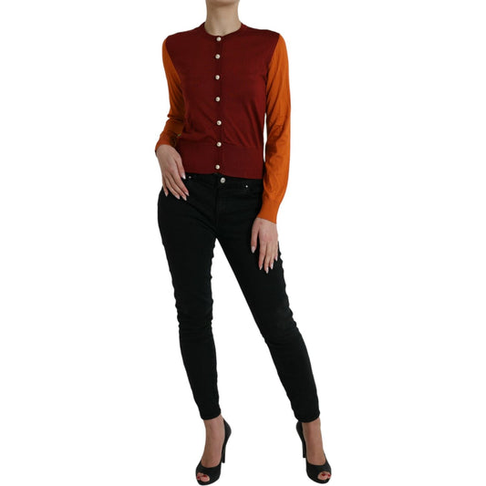 Dolce & Gabbana Multicolor Silk Crewneck Cardigan Sweater TSH84540-38
