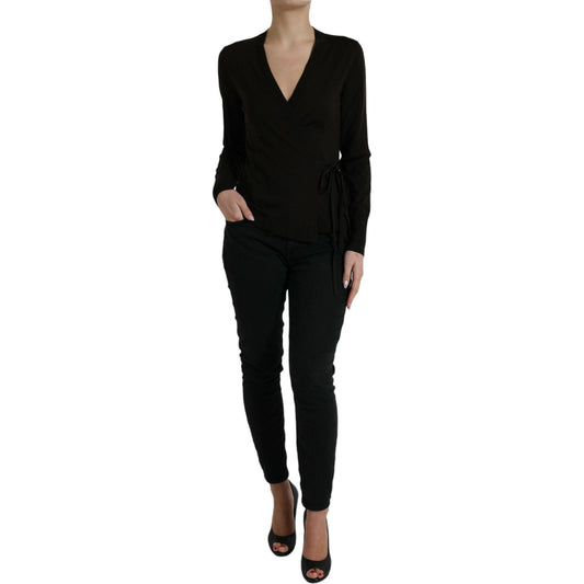 Dolce & Gabbana Black Wool V-neck Crossed Cardigan Sweater TSH84349-42