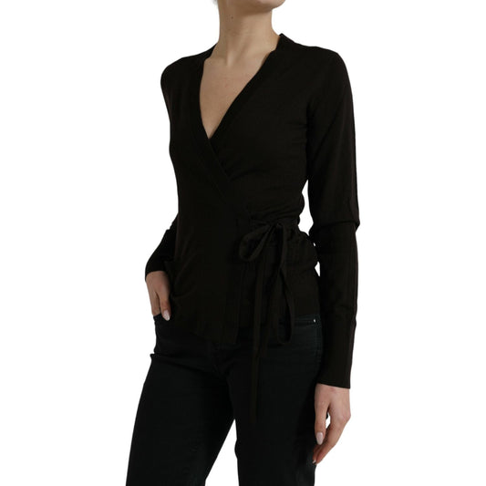 Dolce & Gabbana Black Wool V-neck Crossed Cardigan Sweater TSH84349-42