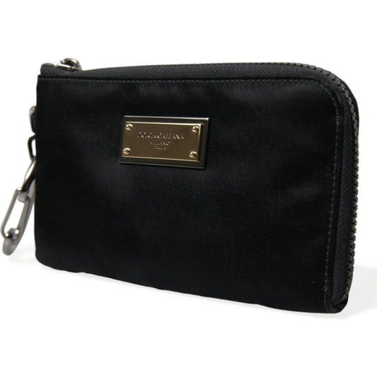 Dolce & Gabbana Black Nylon Logo Plaque Keyring Pouch Clutch Bag BAG1327