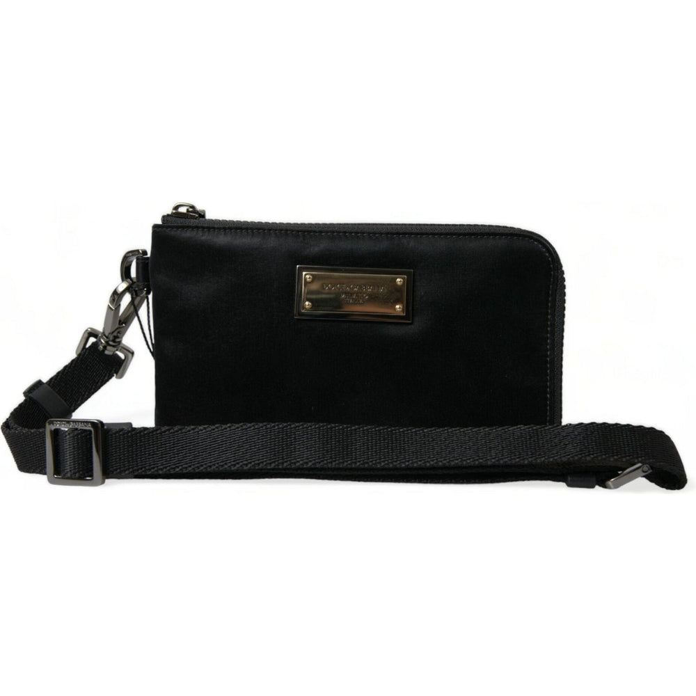 Dolce & Gabbana Black Nylon Logo Plaque Keyring Pouch Clutch Bag BAG1350