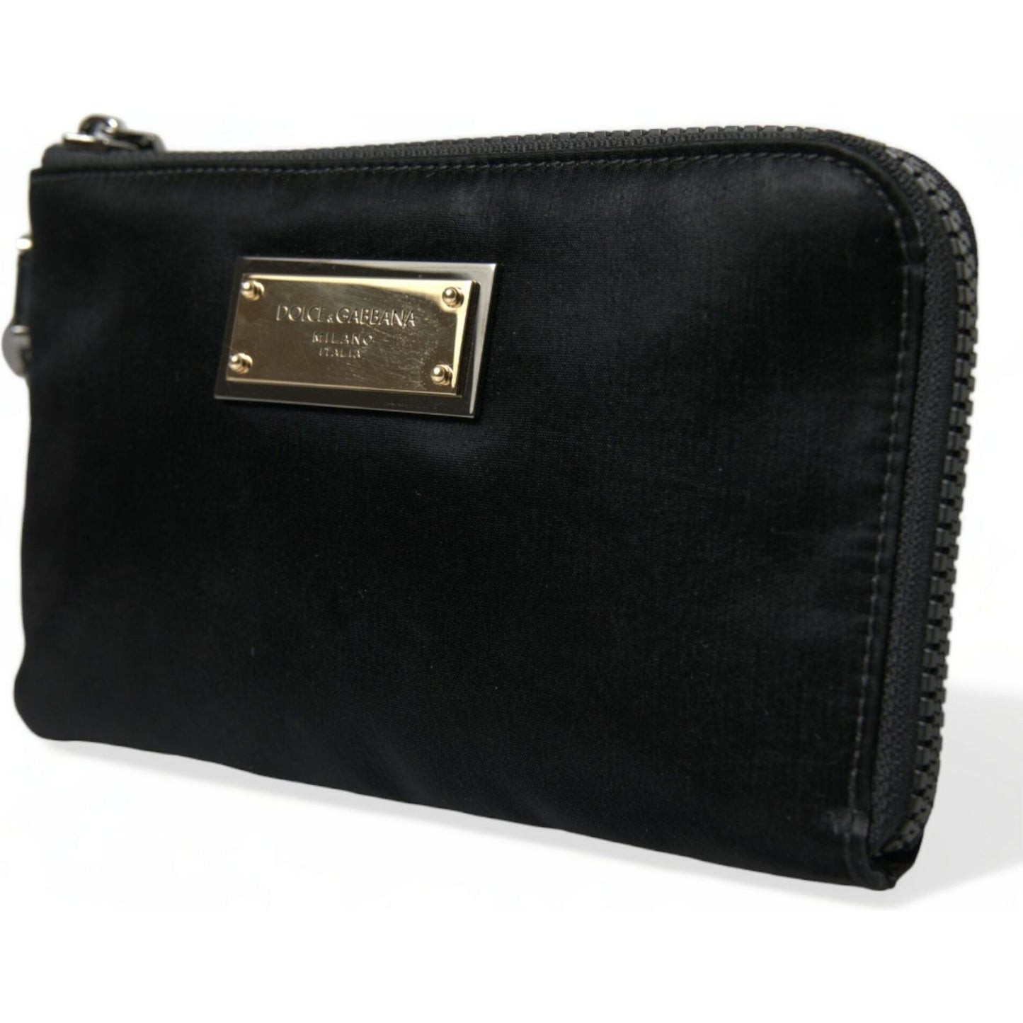 Dolce & Gabbana Black Nylon Logo Plaque Keyring Pouch Clutch Bag BAG1350