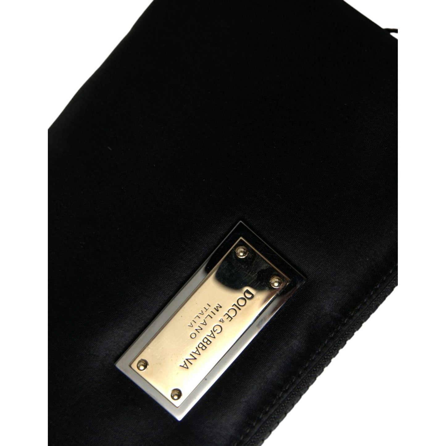Dolce & Gabbana Black Nylon Logo Plaque Keyring Pouch Clutch Bag BAG1350