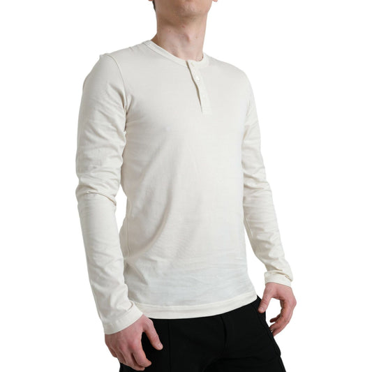 Dolce & Gabbana Off White Cotton Henley Pullover Sweater TSH84608-52