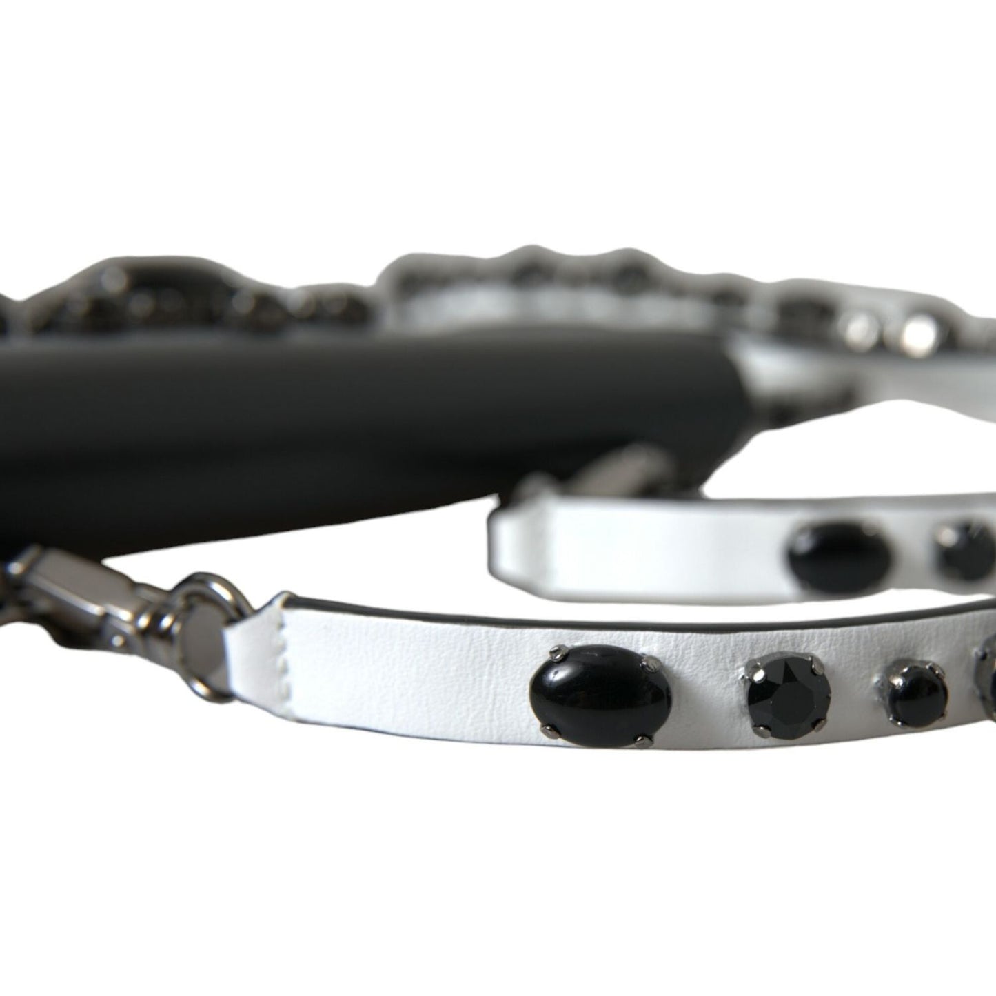 Dolce & Gabbana Black White Leather Crystal Embellished Cardholder Wallet