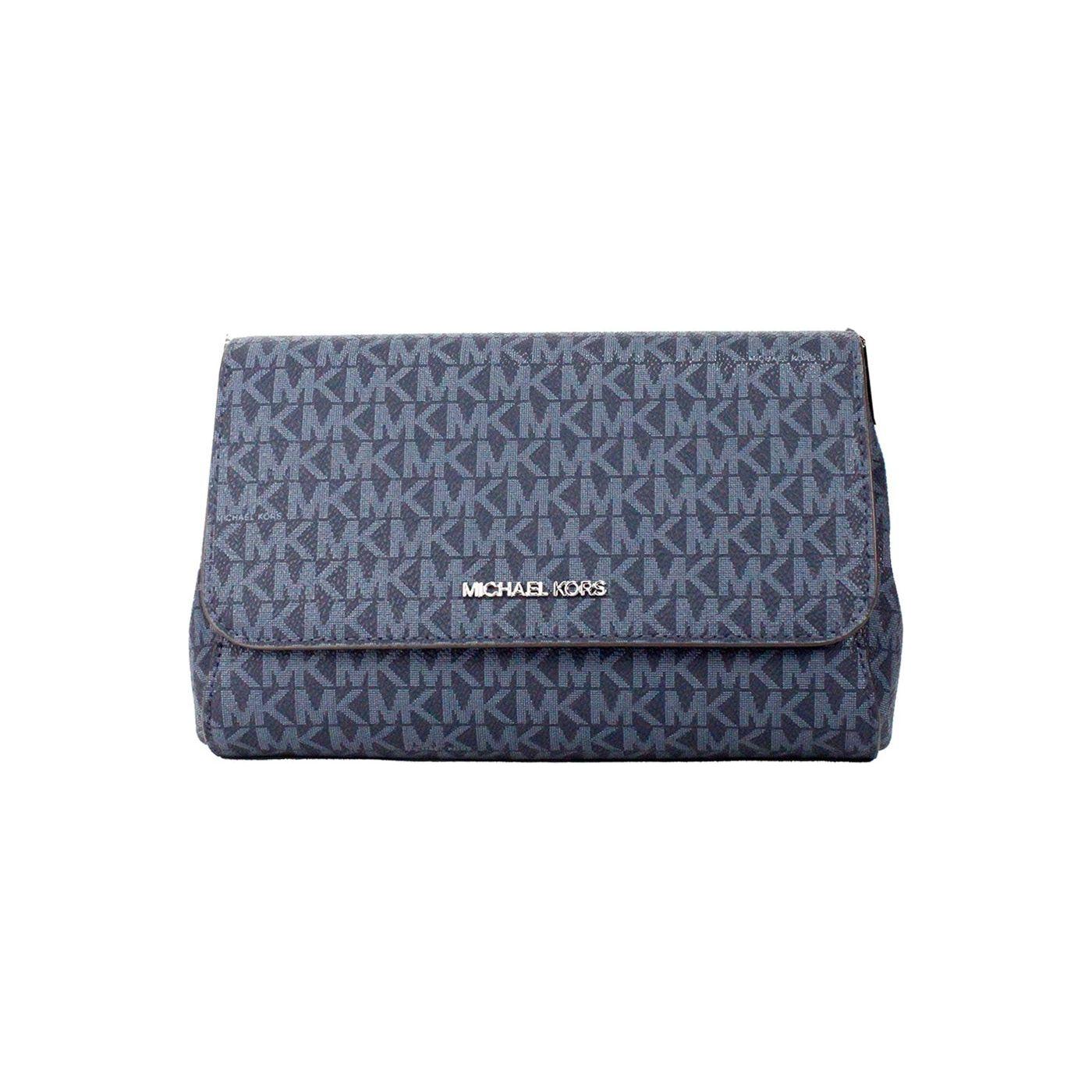 Michael Kors Jet Set Medium Navy Blue PVC Convertible Pouchette Crossbody Bag 88039