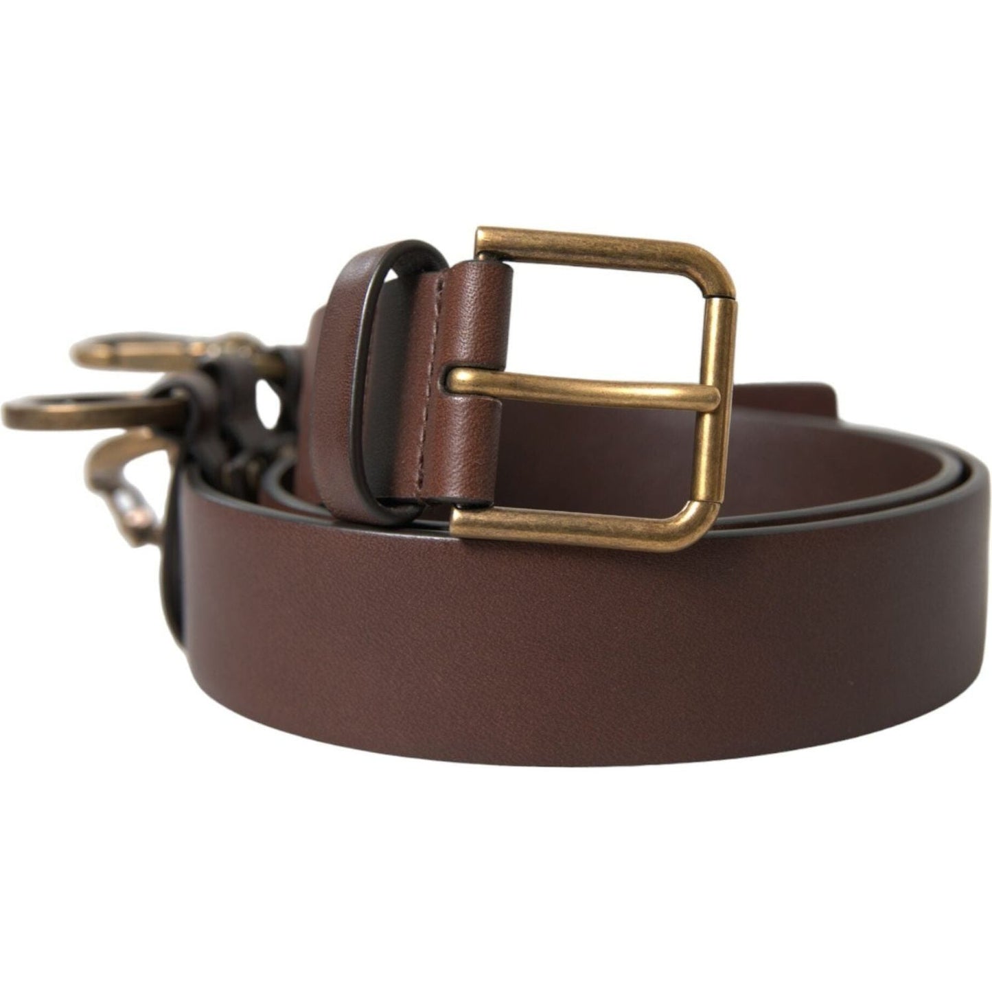 Dolce & Gabbana Brown Calf Leather Gold Metal Buckle Belt