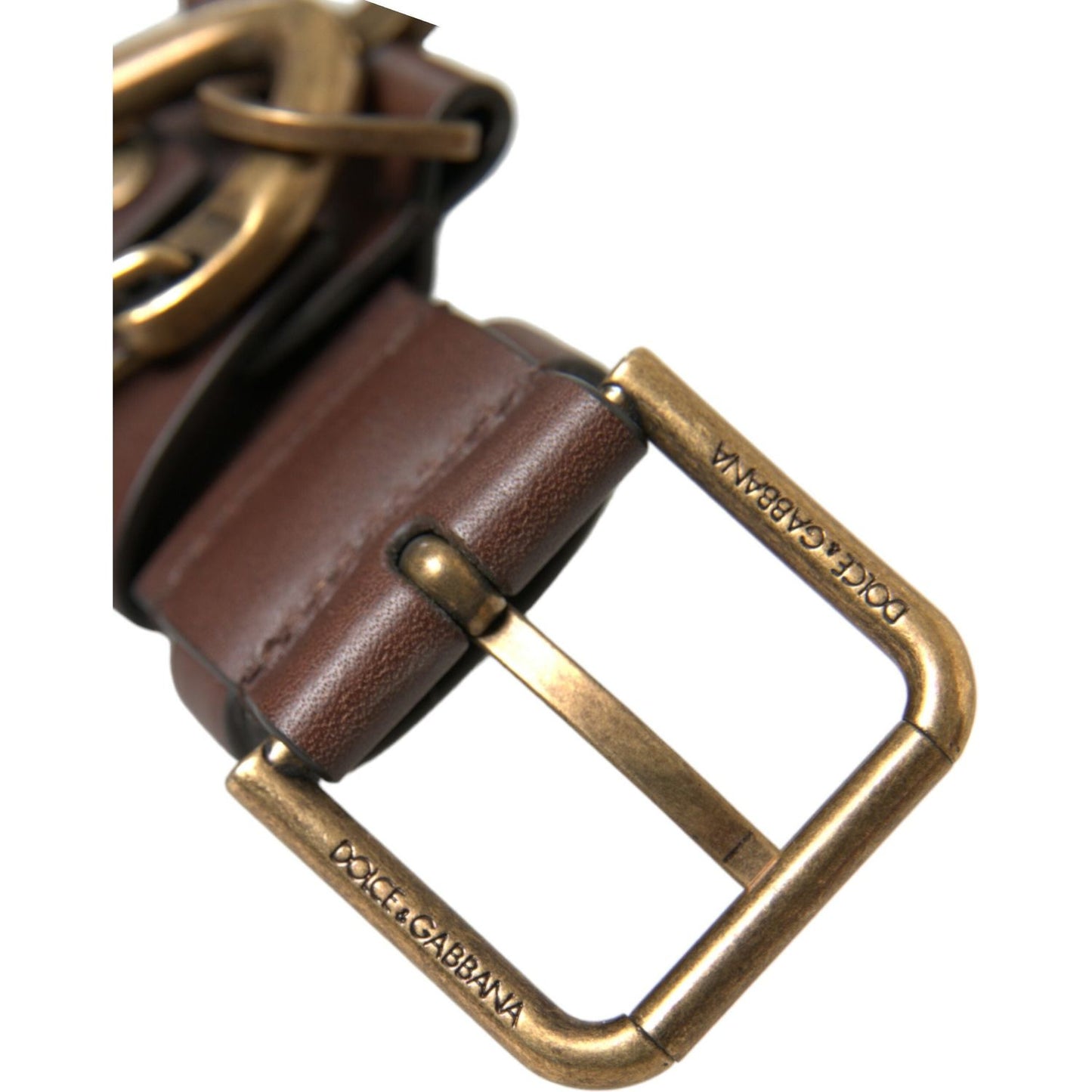 Dolce & Gabbana Brown Calf Leather Gold Metal Buckle Belt