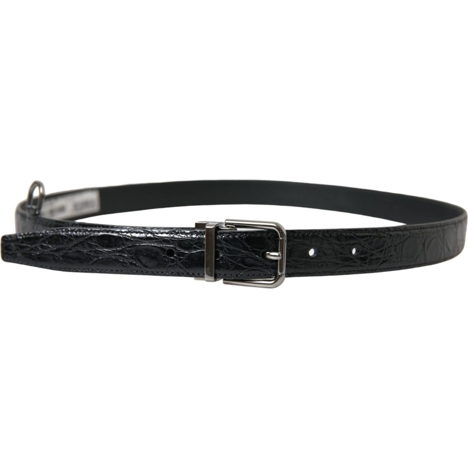 Dolce & Gabbana Black Leather Silver Metal Buckle Belt