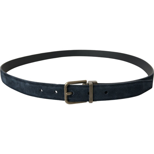 Dolce & Gabbana Blue Suede Leather Gold Metal Buckle Belt BEL9125-105