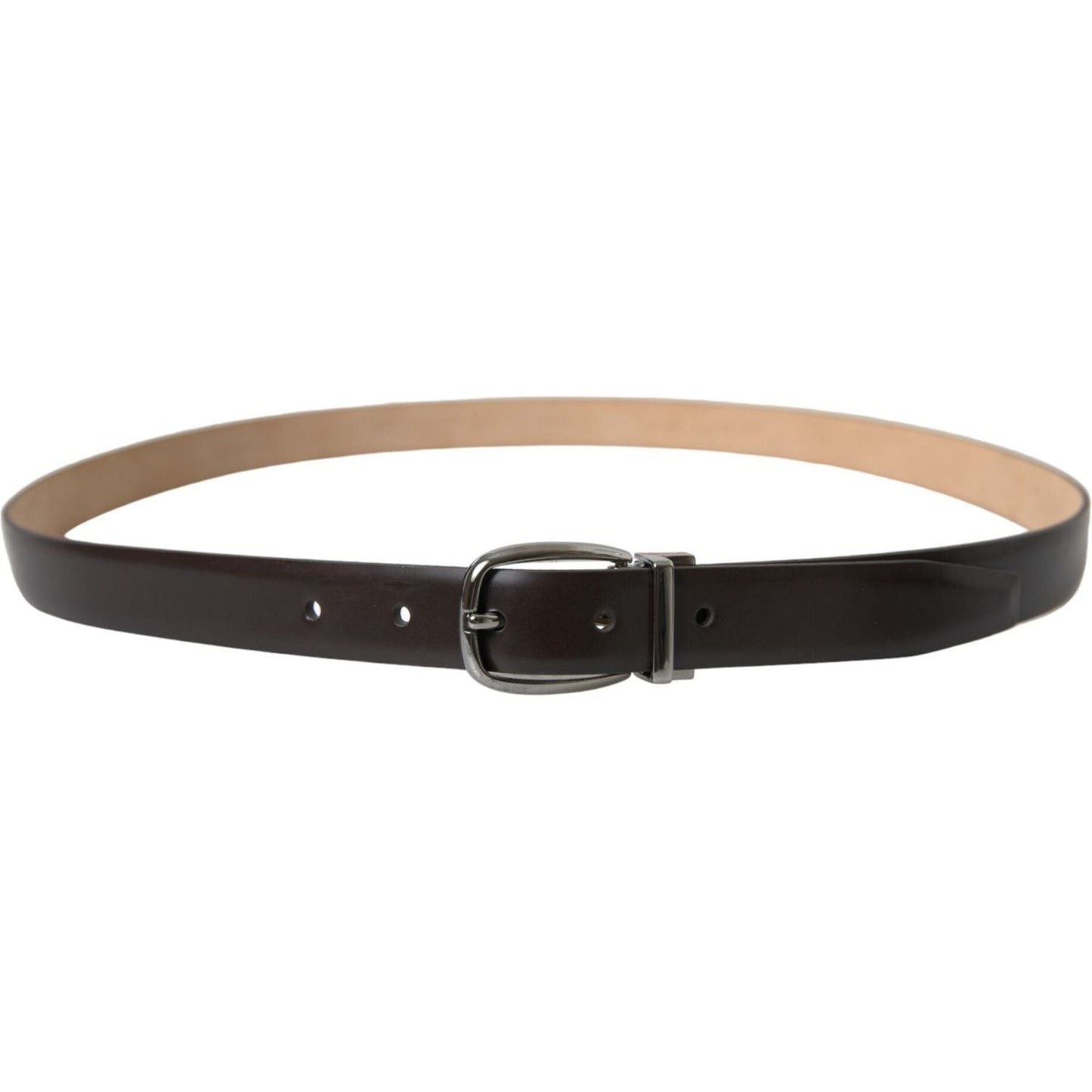 Dolce & Gabbana Dark Brown Leather Silver Metal Buckle Belt