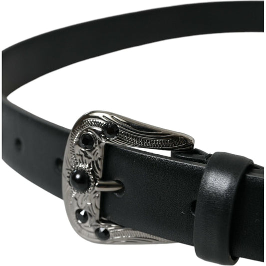Dolce & Gabbana Black Embellished Leather Engraved Buckle Belt WMB343-95